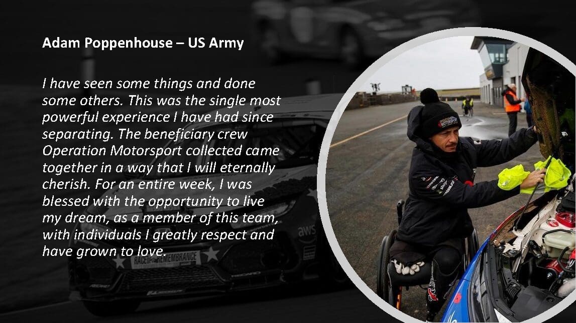Adam Poppenhouse, US Army, Operation Motorsport.