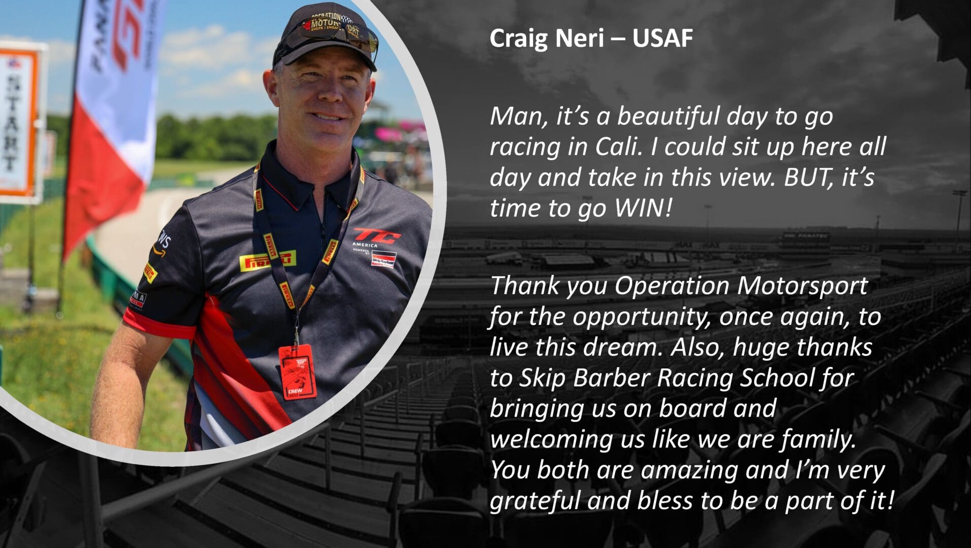 Craig Neri, USAF racer, California.