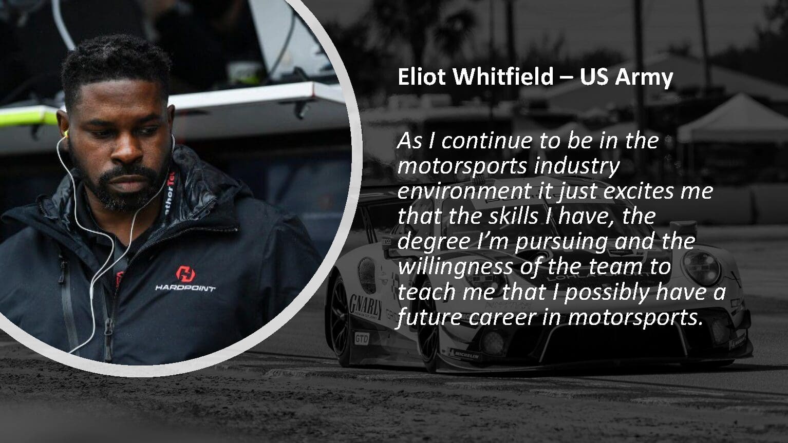 Eliot Whitfield, US Army, motorsports.