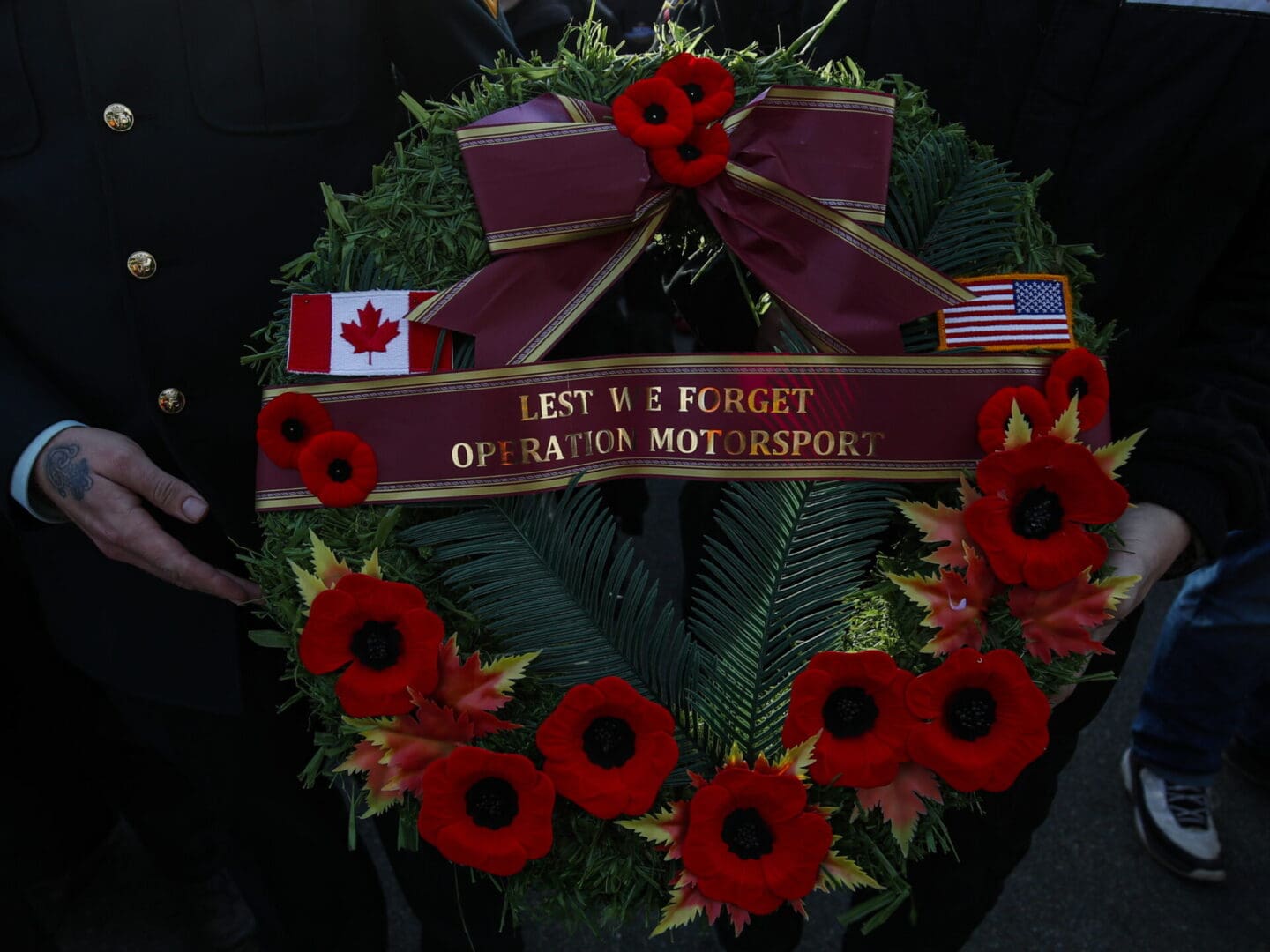 Wreath with poppies for Operation Motorsport.