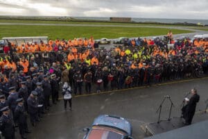Large group of people at a memorial service.