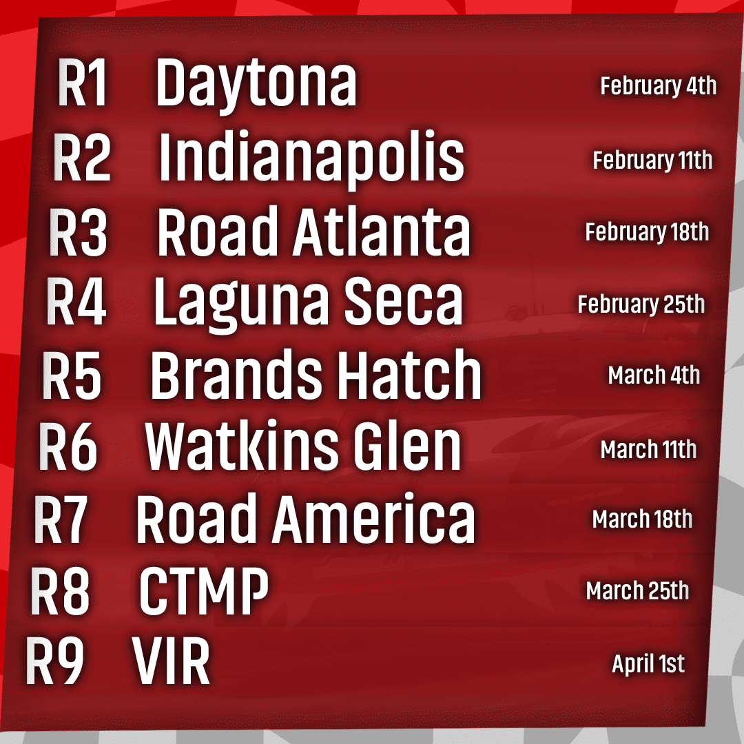 Race schedule: Daytona to VIR.